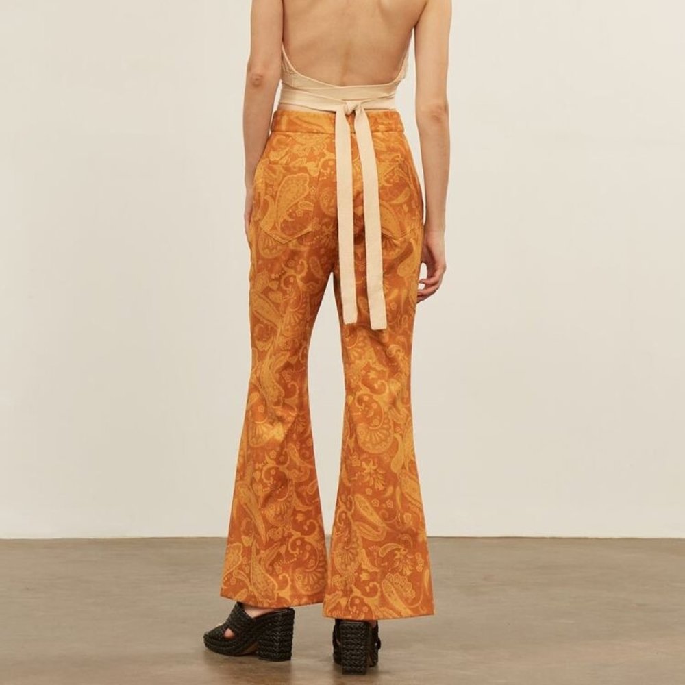 Shein Corduroy Paisley Print Flare Leg Pants Retro Y2K - Picture 2 of 4
